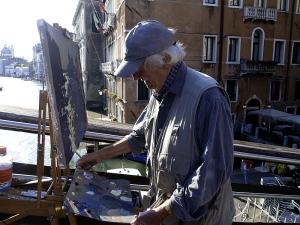 Artist and painting holiday host Ken Howard at work