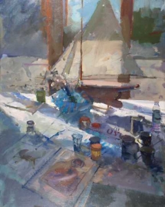 Richard Pikesley Pond Yacht, May Sunshine 30 x 24 oc